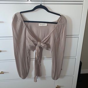 Beige cross front long sleeve crop top